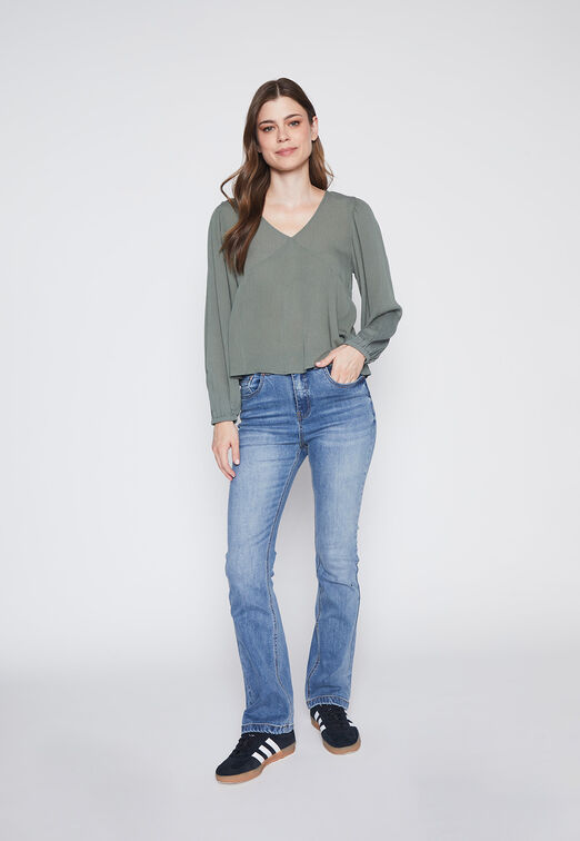 Blusa Mujer Verde Amasada Rayada Family Shop