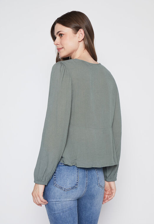 Blusa Mujer Verde Amasada Rayada Family Shop