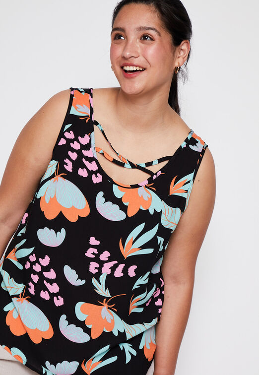 Blusa Plus Size Sin Manga Print Tiras Escote Negro Family Shop
