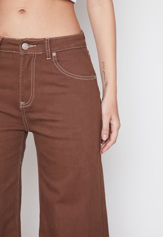 Pantalon Mujer Cafe Wideleg Family Shop