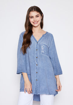 Blusa Mujer Azul Lentejuelas Family Shop