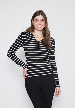 Polera Mujer Negro Rayada Tejido Family Shop
