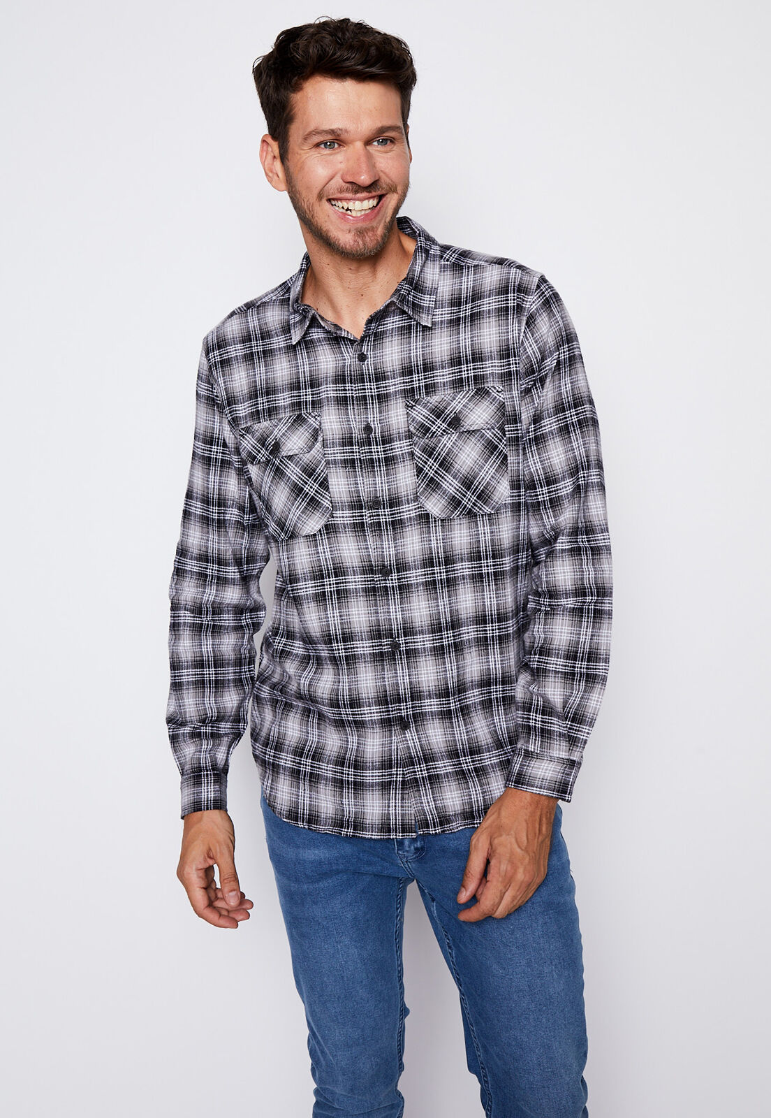 Camisa cuadros gris deals
