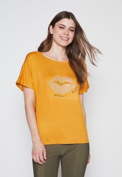 Polera Mujer Mostaza Boa Strass Family Shop