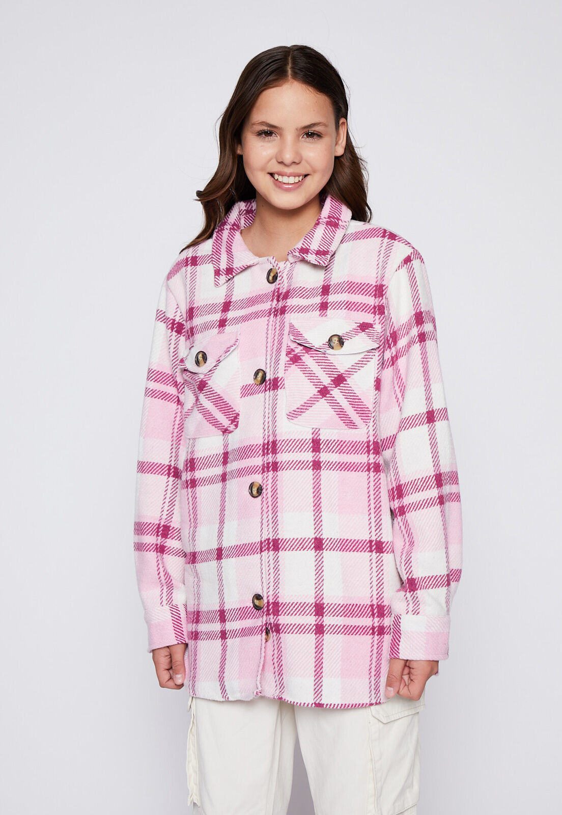 Chaqueta Lola Rosado Sobrecamisa Cuadros Family Shop