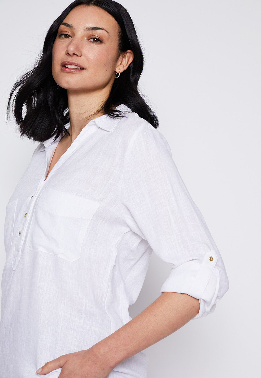 Blusa Manga 3 4 Lino Blanco Family Shop