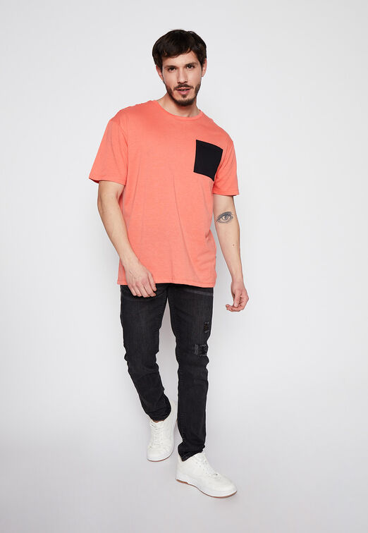 Polera Basic Print Bolsillo Naranja Family Shop