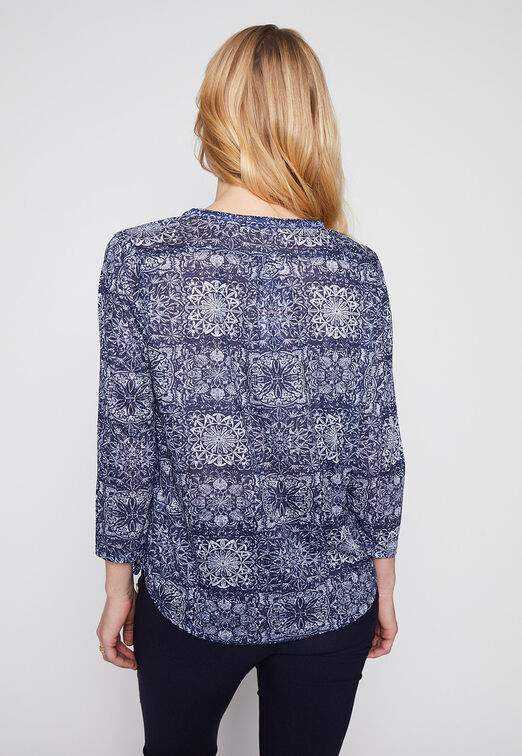 Blusa Manga 3/4  Mao Mandala Azul Family Shop