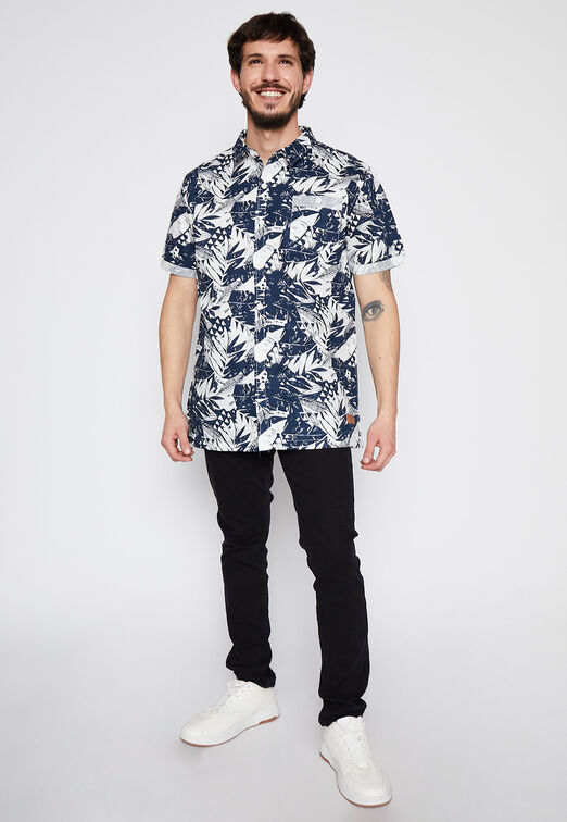 Camisa Manga Corta Tropical Blanco Family Shop