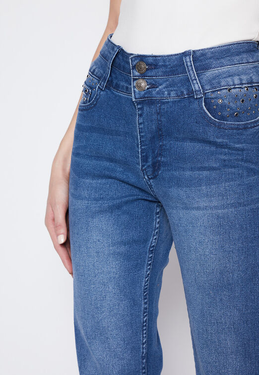 Jeans Mujer Azul Recto Piedra Family Shop