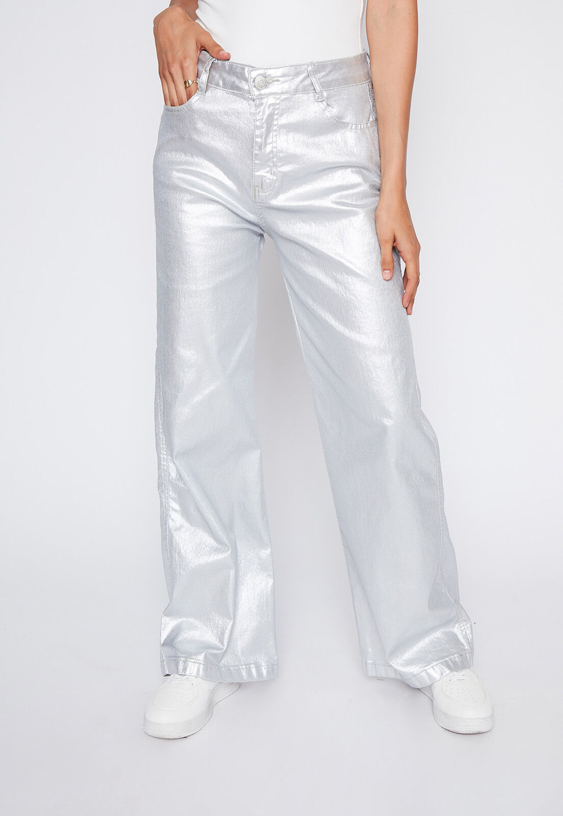Pantalon metalizado mujer new arrivals