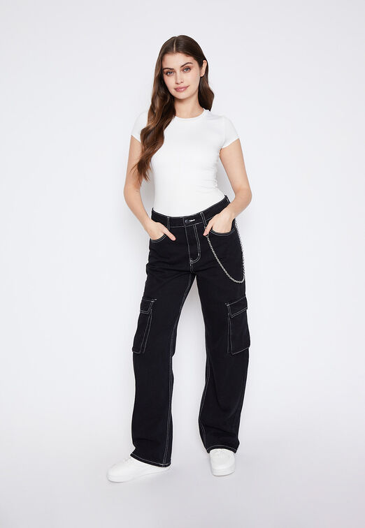 Jeans Mujer Negro Straight Cargo Family Shop