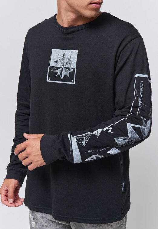 Polera Manga Larga Print Negro Family Shop