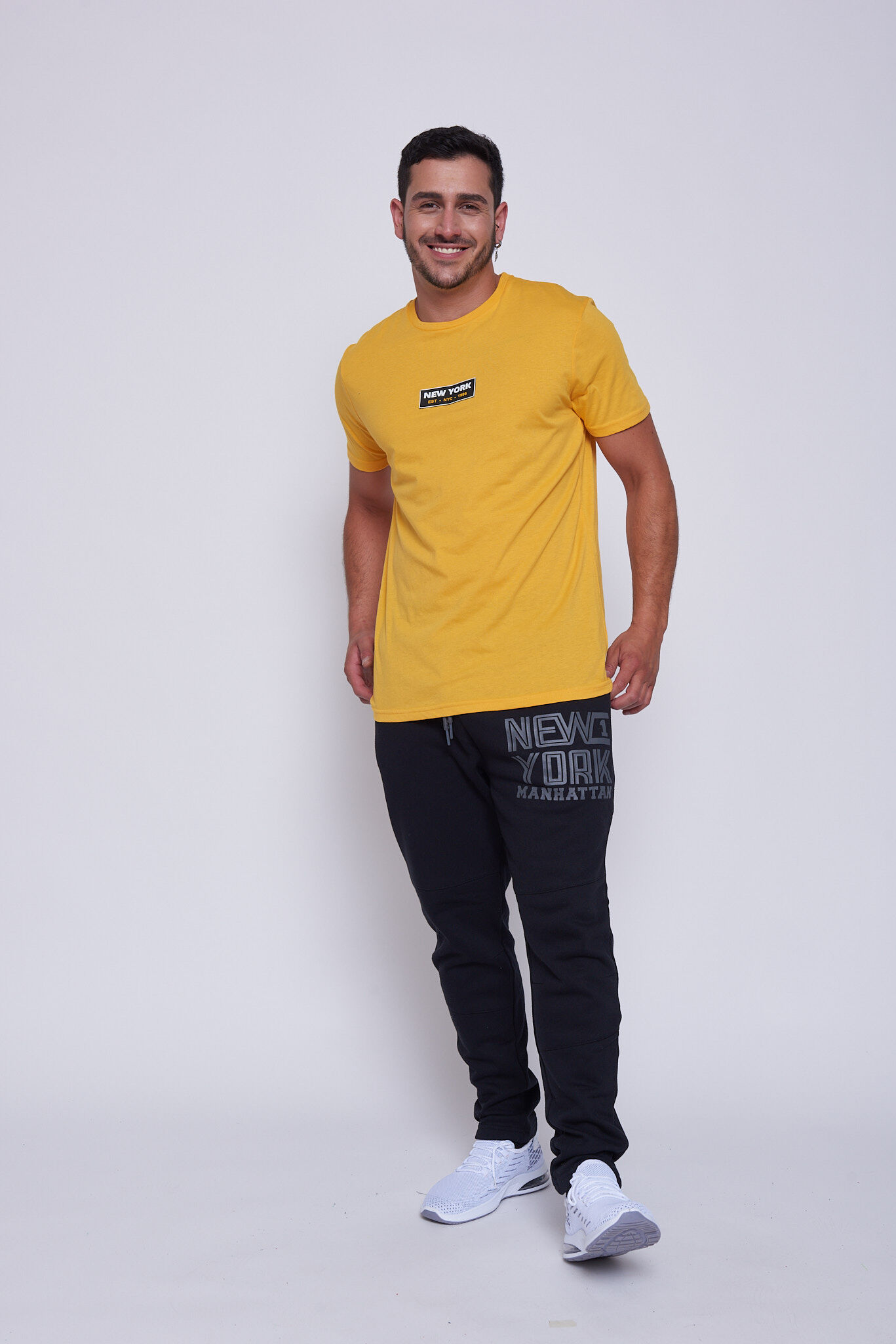 POLERA HOMBRE FLUOR MANGA CORTA GOMA MOSTAZA