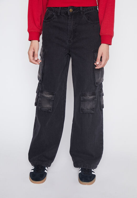 Jeans Lola Negro Wide Leg Multibolsillo Family Shop