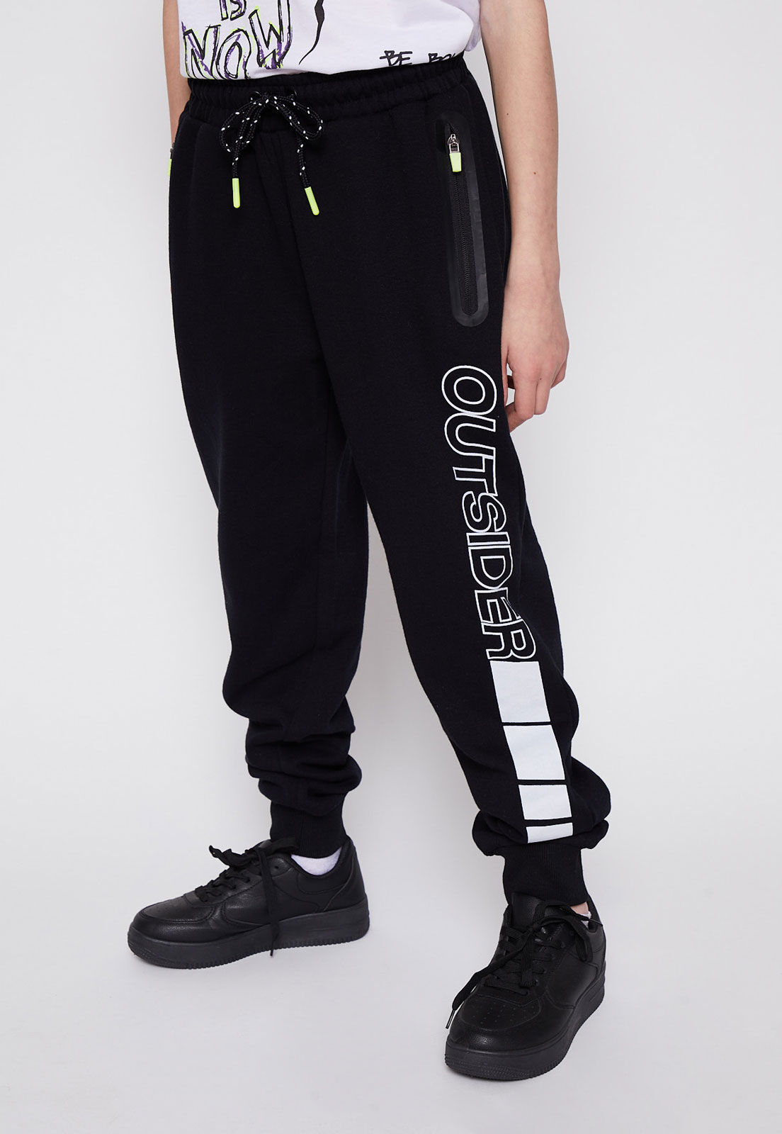 Pantalon Buzo Estampado Lateral Teen Ni o Negro Family Shop