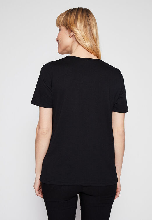 Polera Bord Flores Negro Family Shop