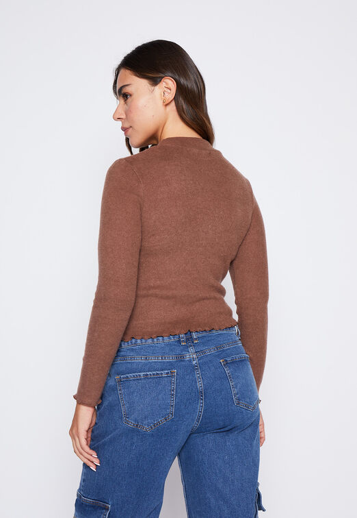 Sweater Mujer Cafe Cuello Alto Soft Family Shop