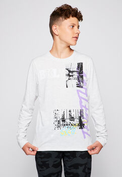 Polera Manga Larga Basico Estampado Gris Family Shop