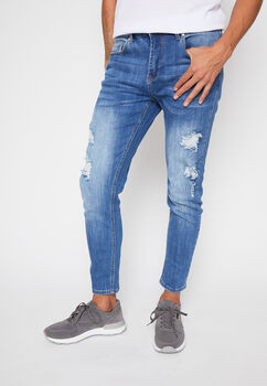 Jeans Slim Fit Destroyer Azul Family Shop