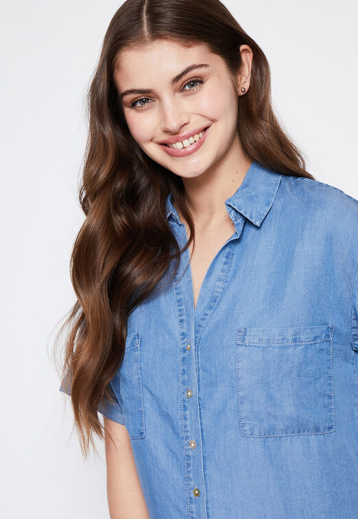 Blusa Mujer Azul Denim Tencel Family Shop