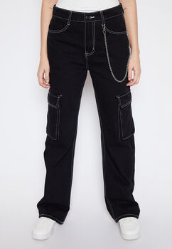 Jeans Mujer Negro Straight Cargo Family Shop