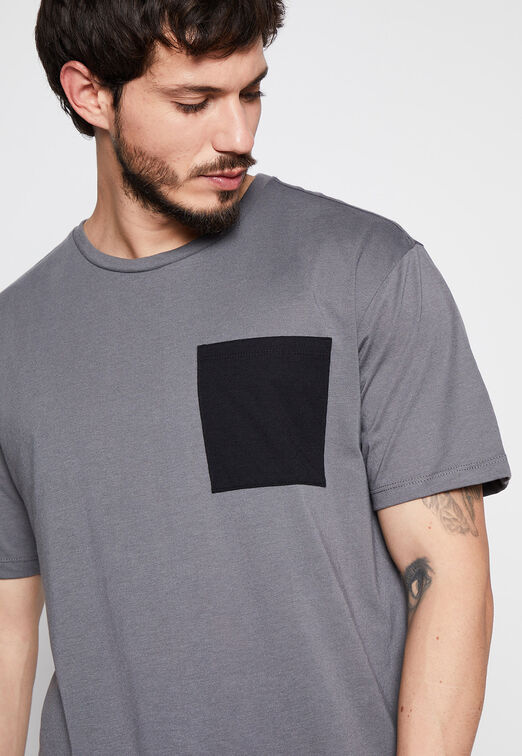 Polera Basic Print Bolsillo Gris Family Shop
