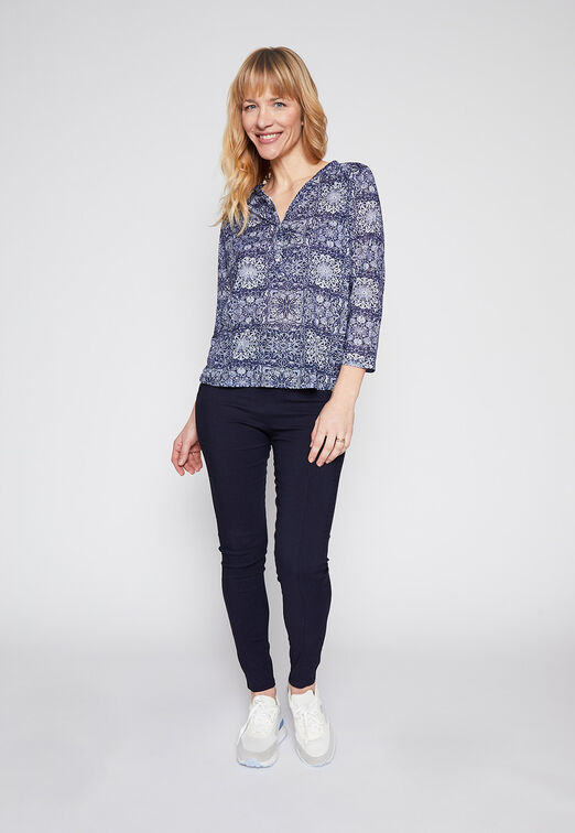 Blusa Manga 3/4  Mao Mandala Azul Family Shop