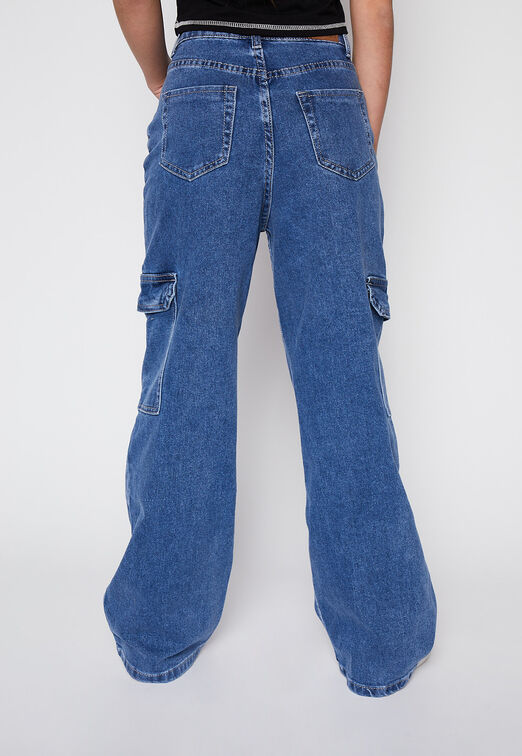 Jeans Wide Leg Cargo Bolsillos Azul Family Shop