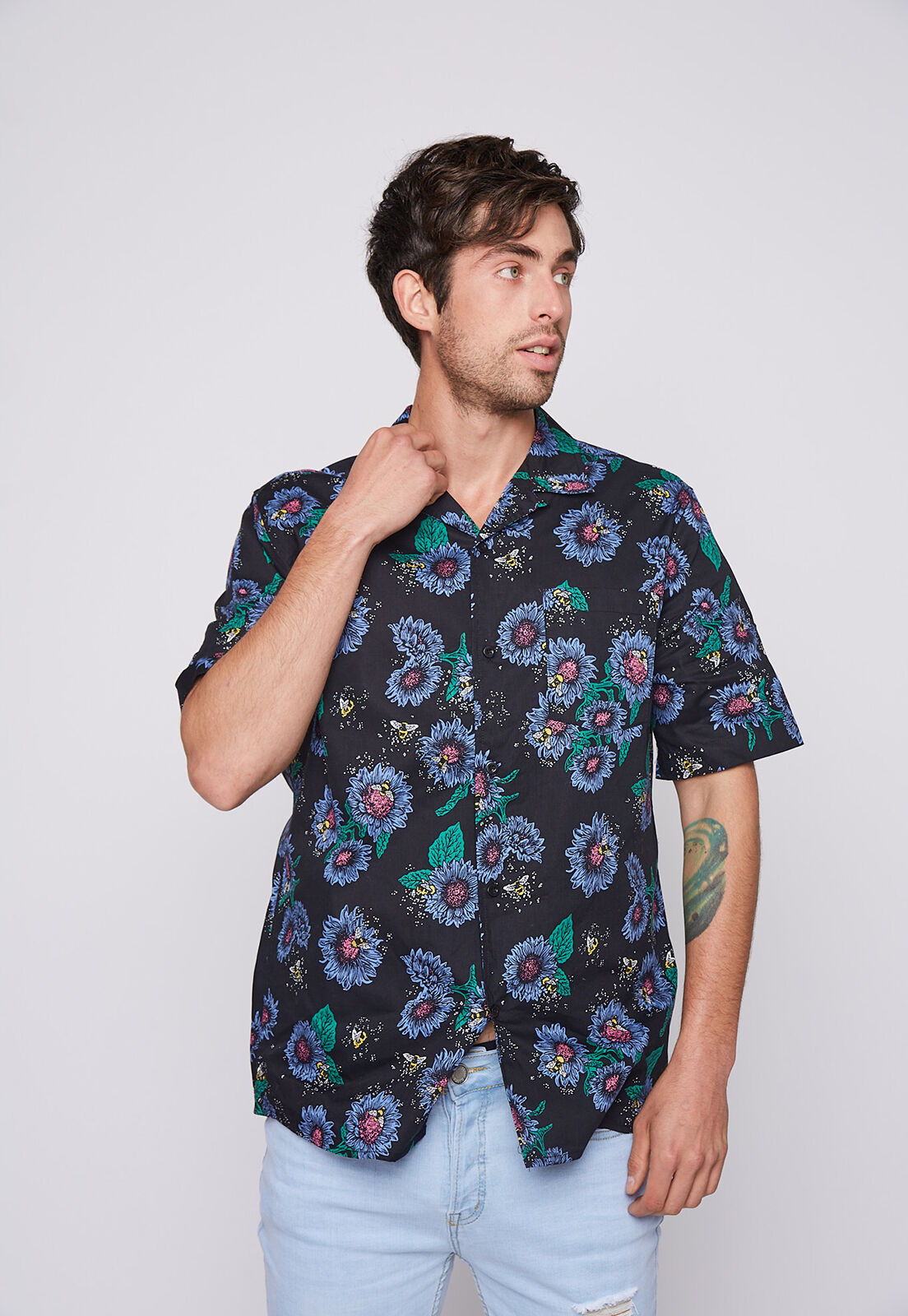 Camisa manga corta hombre flores shop