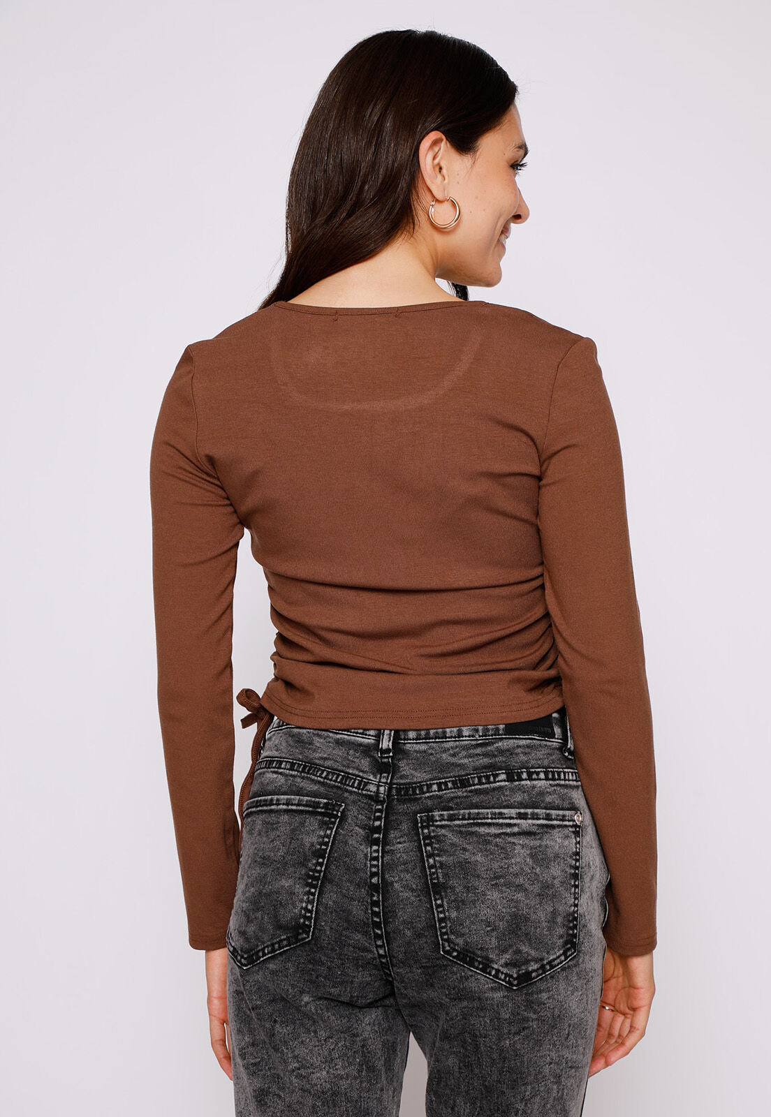 Polera Mujer Cafe Recogido Costado Family Shop