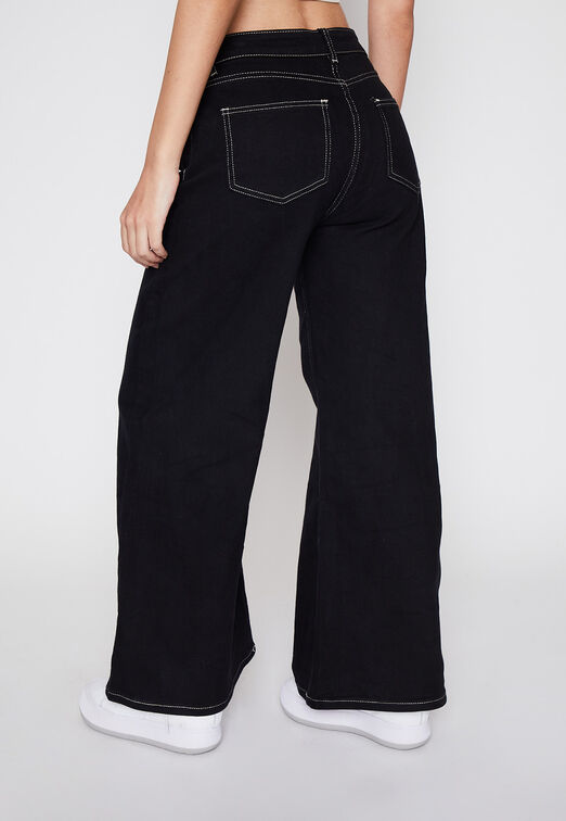 Pantalon Mujer Negro Wideleg Family Shop