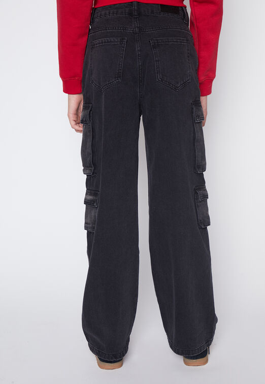 Jeans Lola Negro Wide Leg Multibolsillo Family Shop