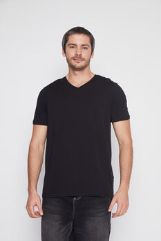 Camiseta Hombre Negro Modal Cuello V Family Shop