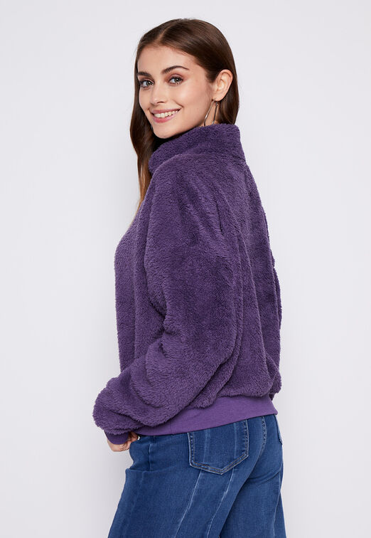Poleron Peludo Medio Cierre Morado Family Shop