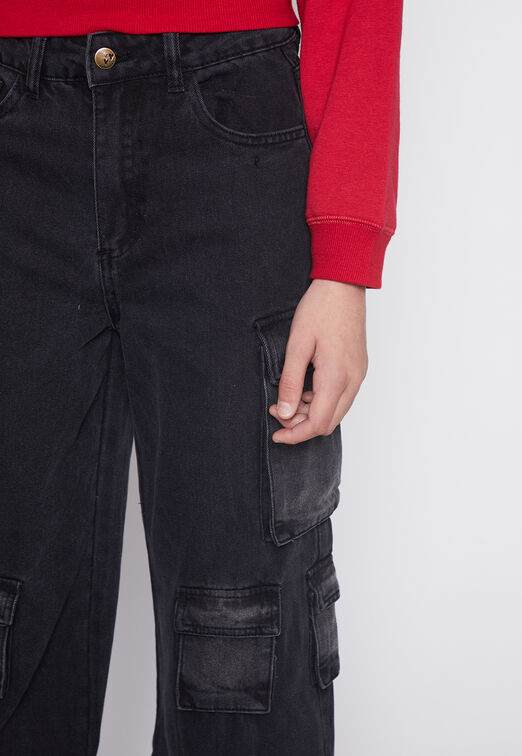 Jeans Lola Negro Wide Leg Multibolsillo Family Shop