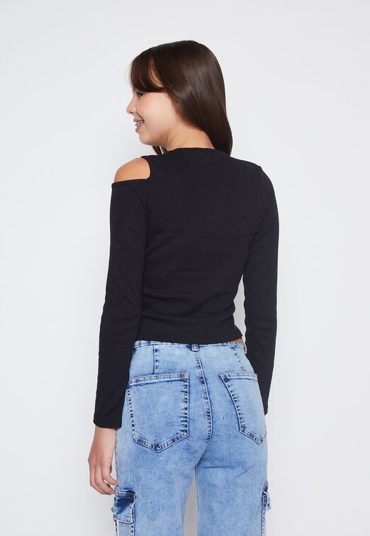 Polera Lola Negro Cut Out Hombro Family Shop