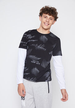 Polera Lolo Negro Doble Mangas Family Shop