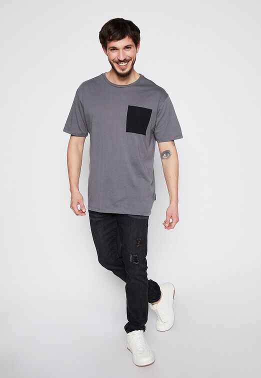 Polera Basic Print Bolsillo Gris Family Shop