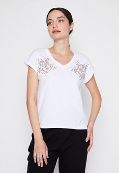 Polera Mujer Blanco Tachas Estrella Family Shop