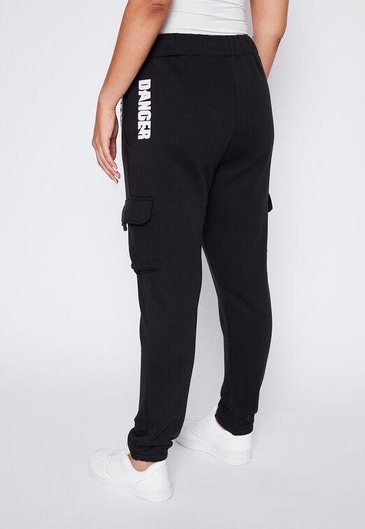 Pantalon Buzo Mujer Negro Cargo Letras Family Shop