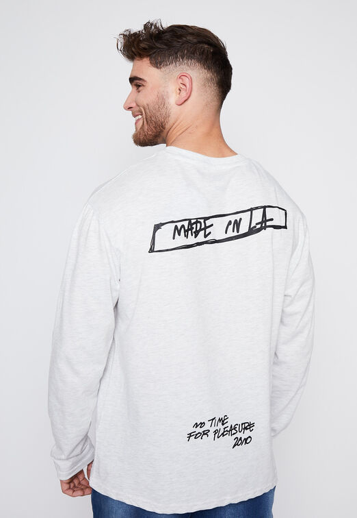 Polera Manga Larga Print Espalda Gris Melange Family Shop