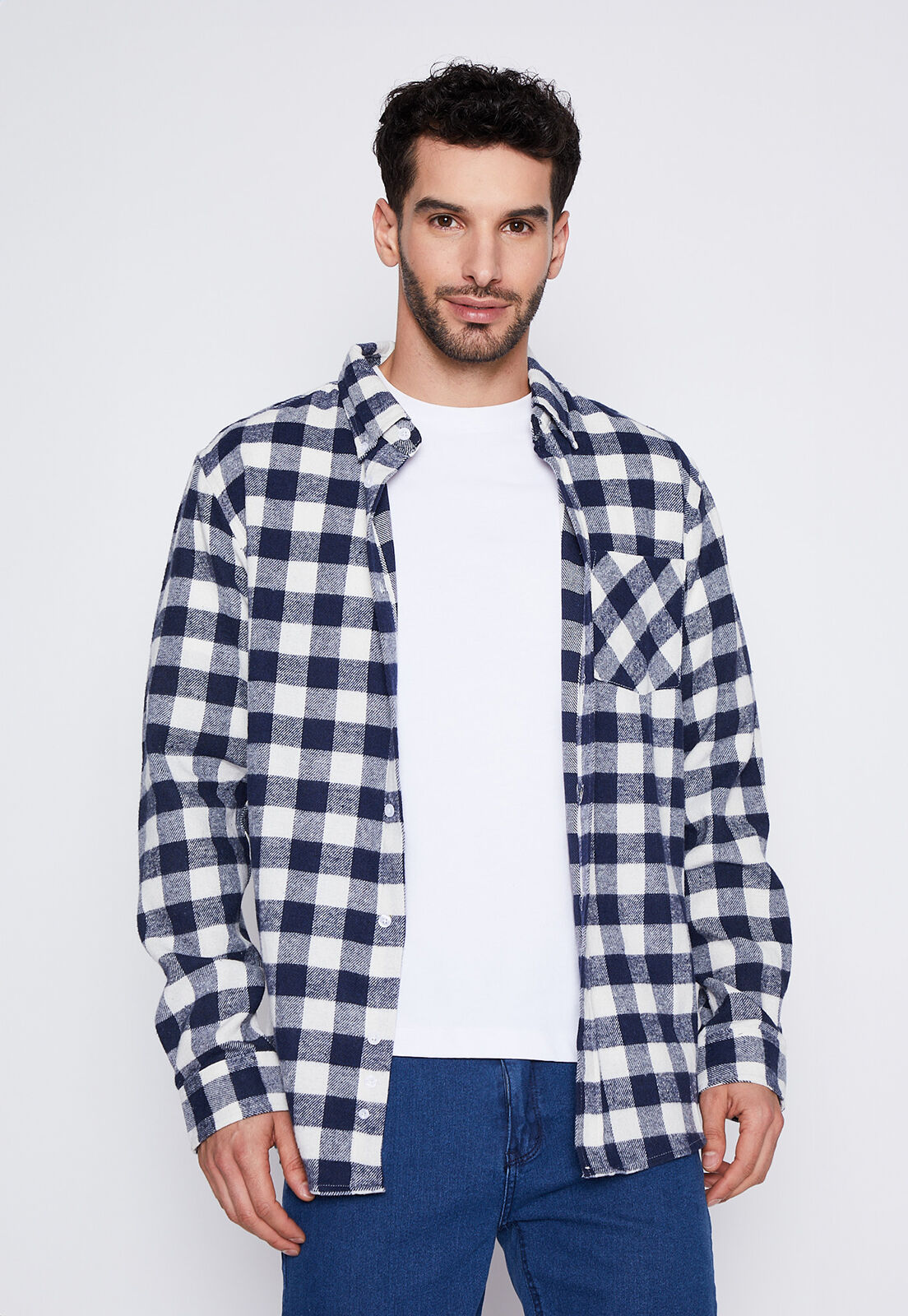 Camisa Hombre Azul Franela Family Shop