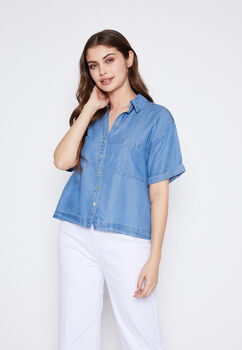 Blusa Mujer Azul Denim Tencel Family Shop