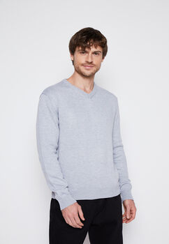Sweater Hombre Gris Cuello V Basico Family Shop