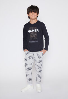 Pantalon De Buzo Nino Gris Dinosaurio Color Family Shop
