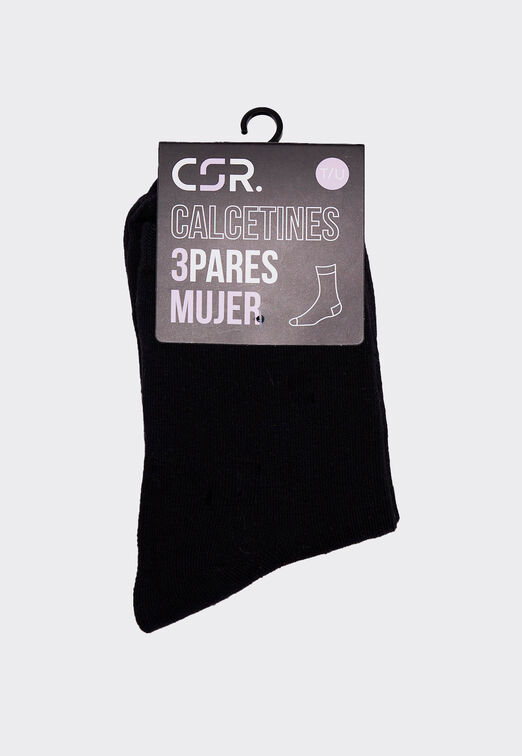 Calcetin Mujer Negro 3 Pares Basic Family Shop