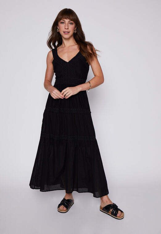 Vestido Sin Manga Brodery Negro Family Shop