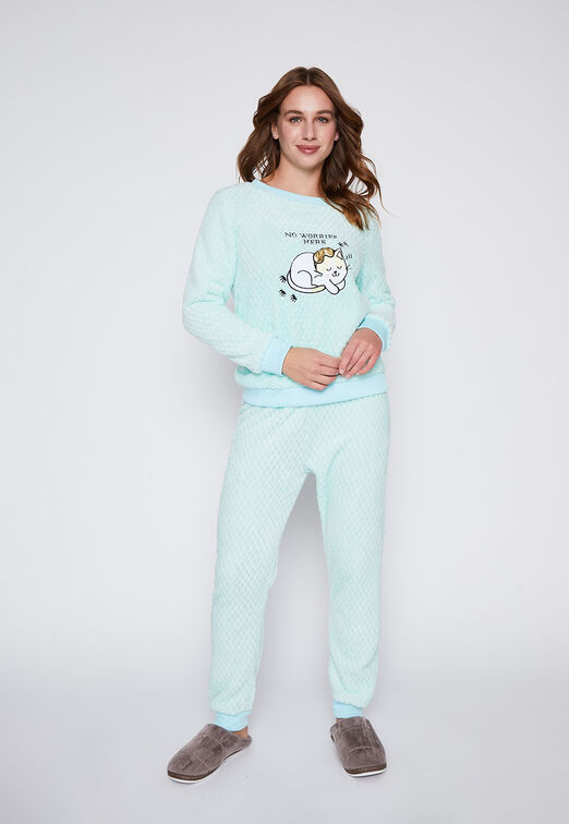 Pijama Mujer Turquesa Polar Motas Family Shop
