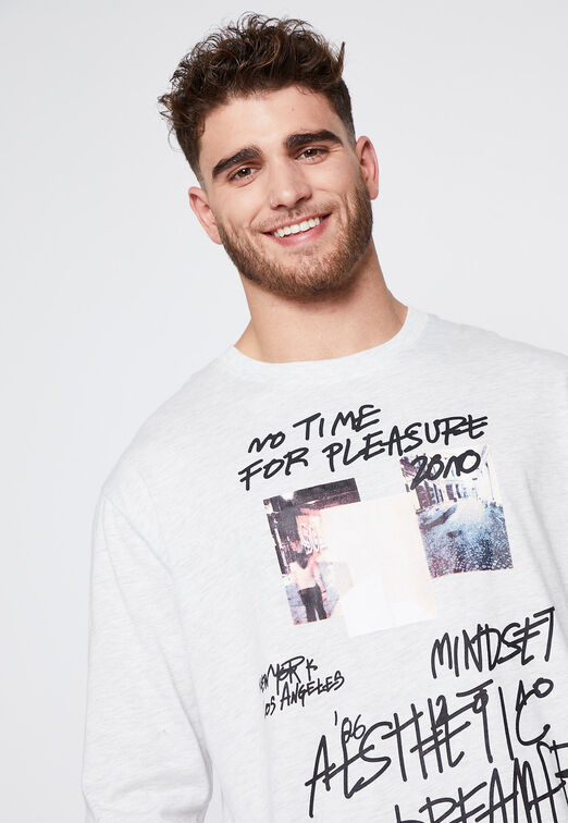 Polera Manga Larga Print Espalda Gris Melange Family Shop